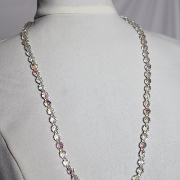 1950's Aurora Borealis Crystal Necklace 30 Inch Vintage - Picture 1 of 13